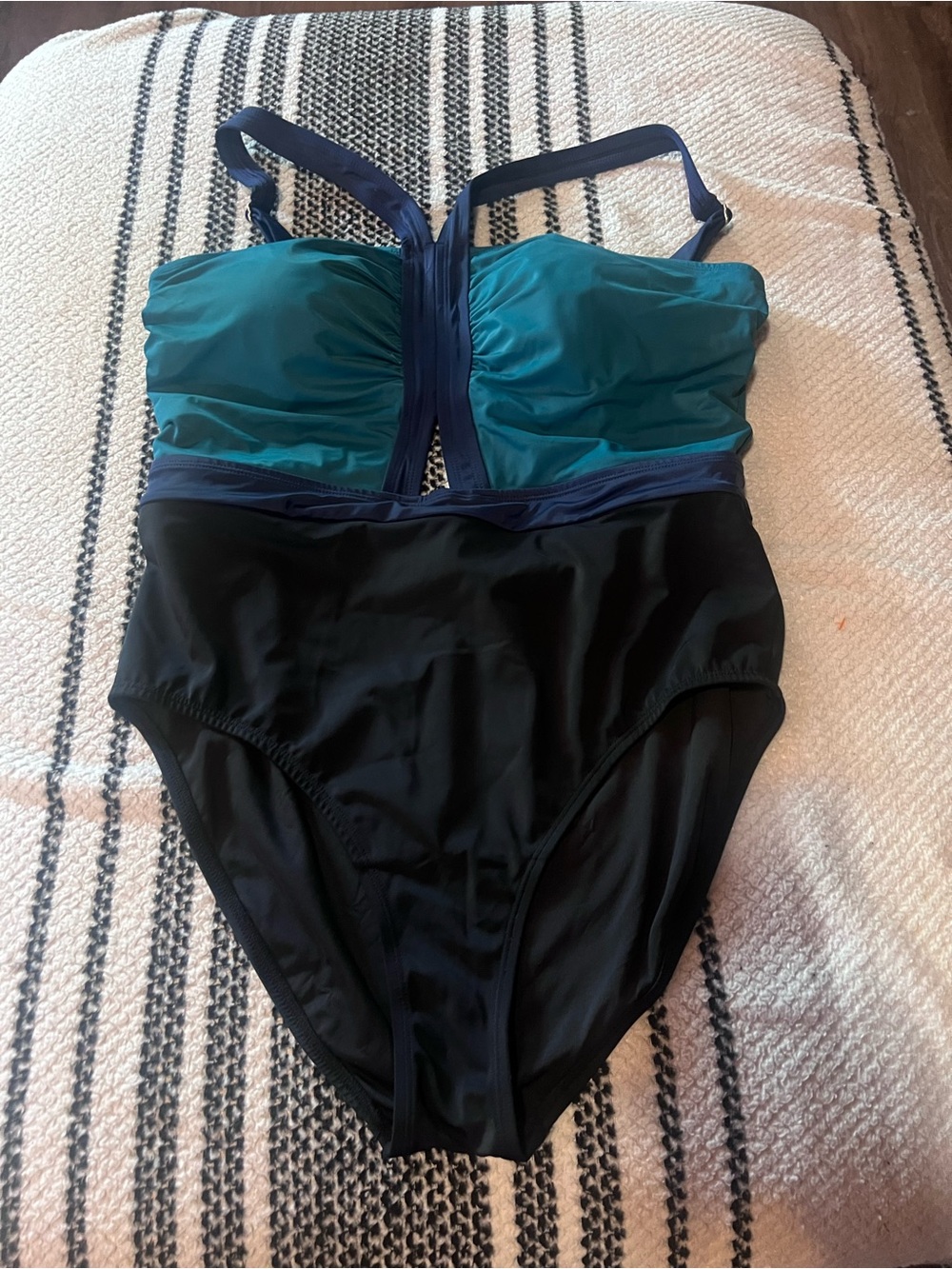 Coastal Blue Teal & Black One-Piece Swimsuit